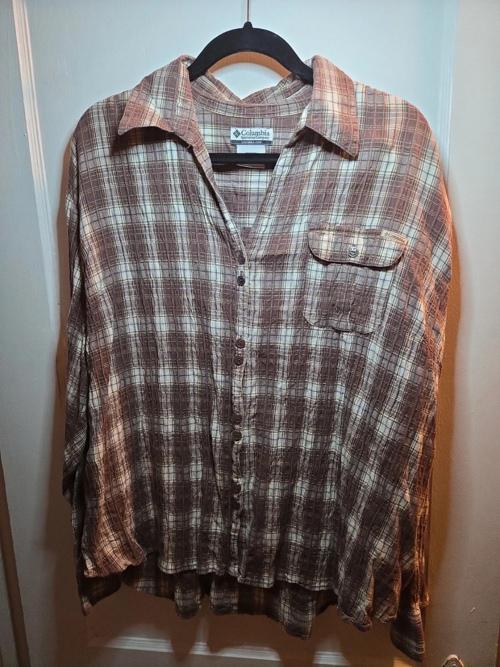 Columbia Brown and Cream Plaid Button-Down Shirt